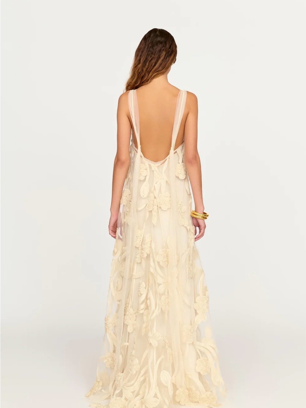 [sold out] Eliou Paula Dress - Cream Floral Appliqué Maxi Slip Dress with V-Neck - Picture 3 of 9